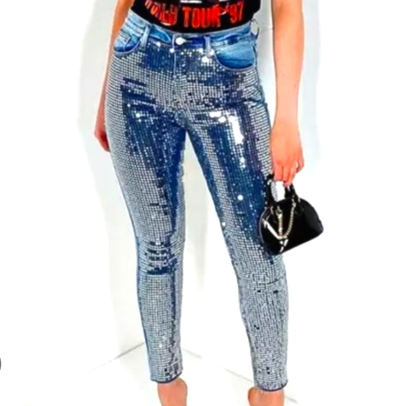 Akira "On Stage" Sequin Skinny Jeans - Picture 1 of 8